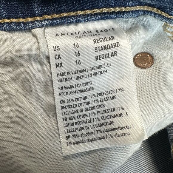 American Eagle Super Hi-Rise Flare Jeans 16 Stretch Blue Denim Distressed NEW - Picture 9 of 11